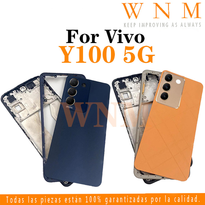 สําหรับ Vivo Y100 5G LCD กรอบด้านหน้า Bezel ฝาหลังแบตเตอรี่ + กรอบกลาง + ชิ้นส่วนกรอบกล้องด้านหลังกรณีฝาครอบแชสซีกลาง