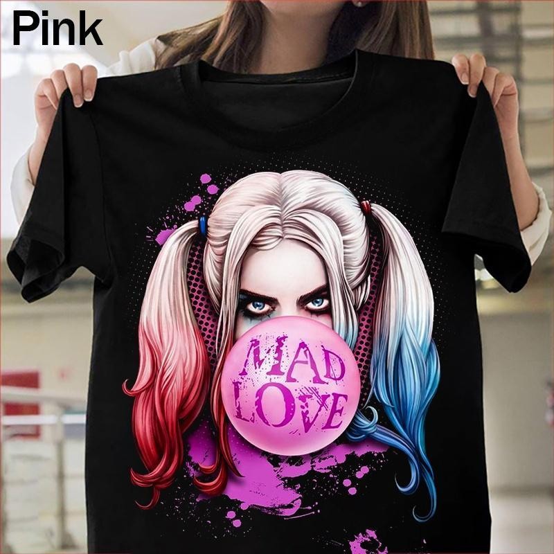 เสื้อยืดคอกลมโอเวอร์ไซส์คอตตอนแฟชั่น Harley Quinn Summer Round Neck Top COD