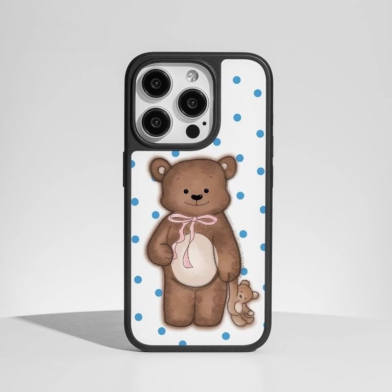 น่ารัก Polka Dot หมีตุ๊กตาสําหรับ iphone 12 16 11 15 13 14 15PROMAX 16PROMAX 16PRO 13PRO 14PLUS 16PL