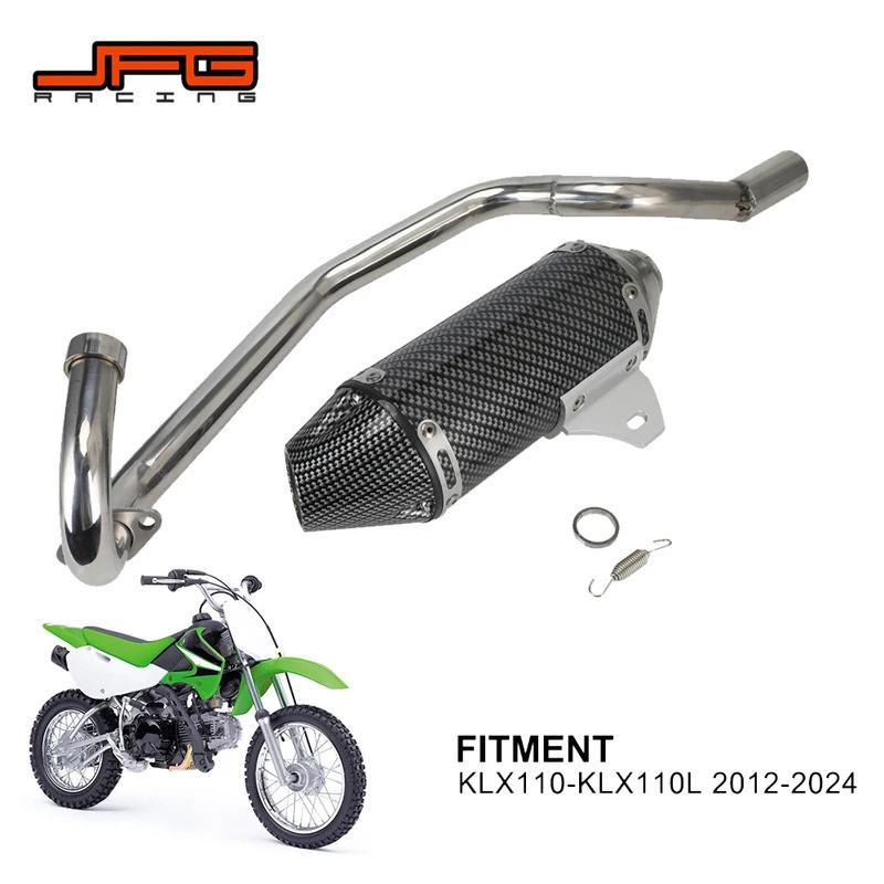 JFG อุปกรณ์มอเตอร์ไซค์ท่อไอเสีย Escape-Pipe Full System สําหรับ Kawasaki KLX110 KLX 110 KLX110L KLX 