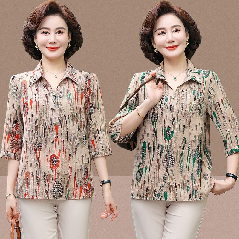 แฟชั่นแม่วัยกลางคนผู้สูงอายุตัดเสื้อพิมพ์แฟชั่นเสื้อด้านบนผลิตภัณฑ์ร้อนของผู้หญิง150710
