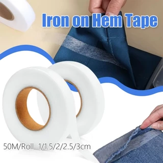 ของมาใหม่！50M เทปกาวสองหน้าแบบผ้า เทปกาวติดเสื้อผ้า ละลายสองด้าน รีดผ้าร้อนกดตาข่ายซับกาว