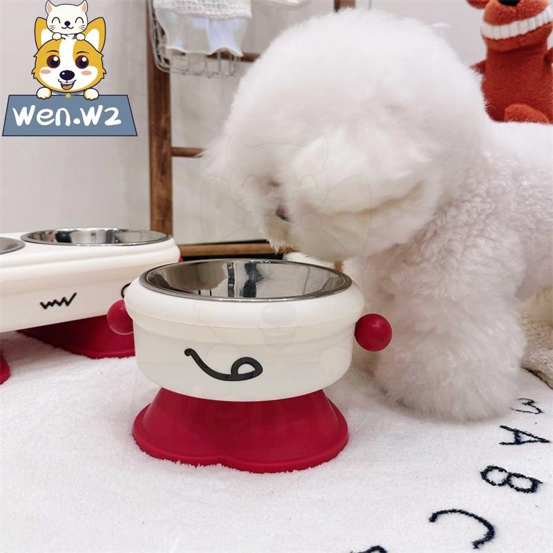 wen.W2 ชามอาหารสัตว์ สแตนเลสยกสูง1ช่อง/2ช่อง ชามใส่อาหารสัตว์ทรงยกสูง