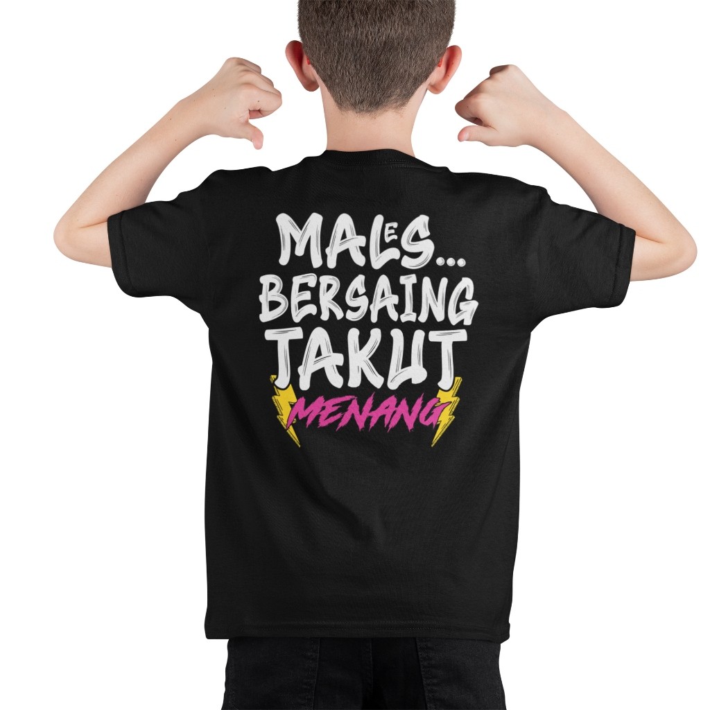 เสื้อยืดเด็กคําหน้าและหลัง MANS motif, SINGING, TAKEN, WIN