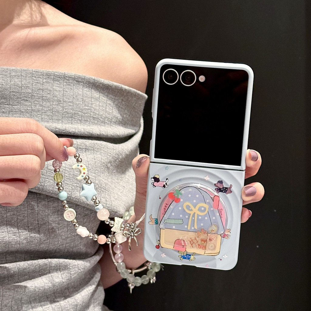 Flip7 Samsung Galaxy Z Flip6 เคสการ์ตูนบ้านหลังเล็กน่ารักแม่เหล็กดูดพร้อมที่วาง เคส Samsung Galaxy Z Flip 5 5G โทรศัพท์กันกระแทกแข็ง ความคิดสร้างสรรค์เคสปก