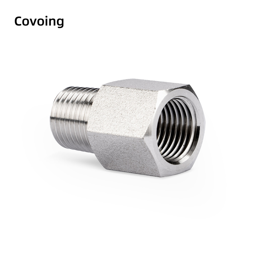 Covoing ข้อต่อสแตนเลส 304 แบบตรง เกลียวใน–เกลียวนอก ตัวแปลงเกลียว สำหรับเกจวัดแรงดัน / ท่ออุตสาหกรรม ขนาดลด 1/2 – 3/4 นิ้ว