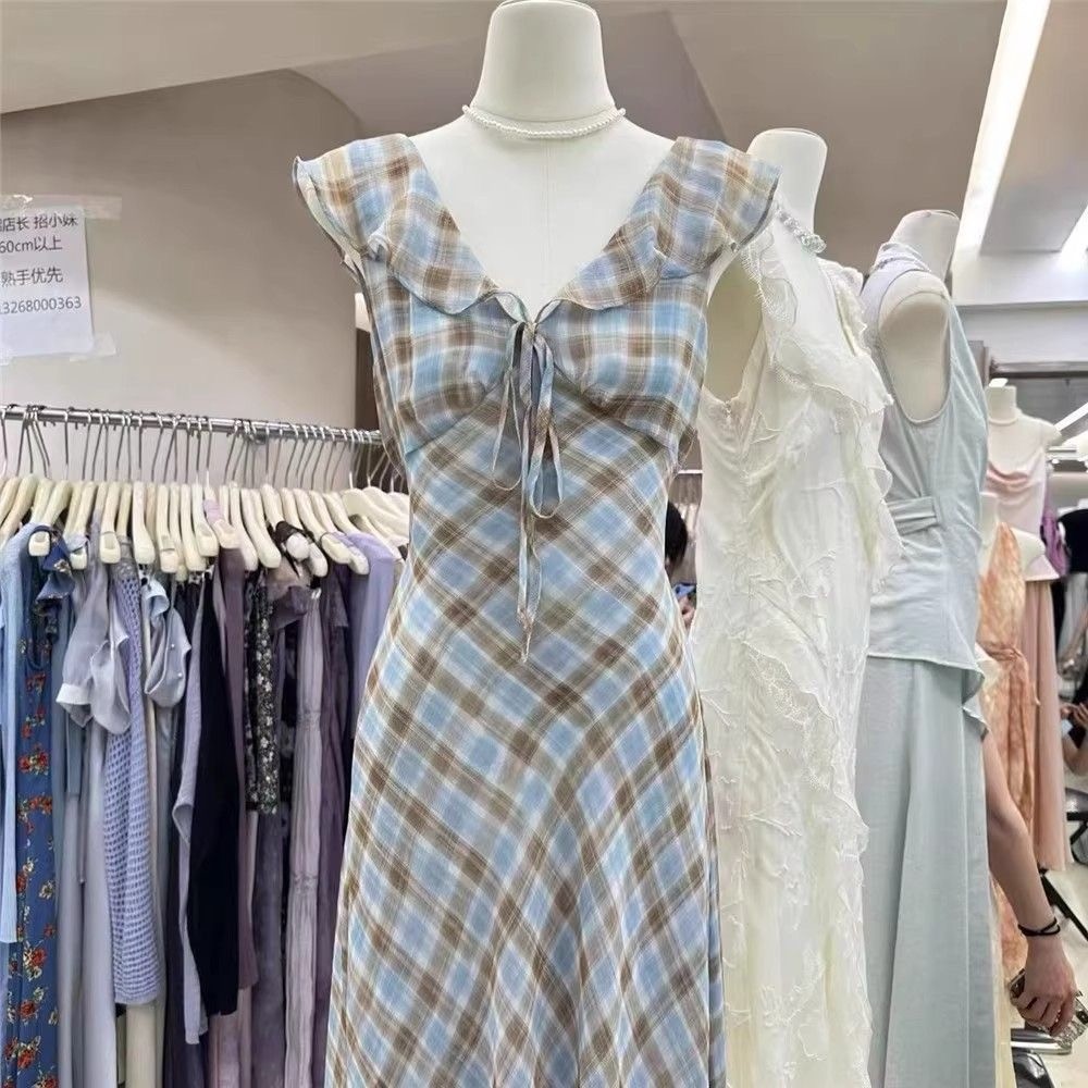 ชุดแฟชั่นฝรั่งเศสรายการสก๊อตสำหรับฤดูร้อนปี 2025 ดีไซน์เพรียวบางและลดอายุ กระโปรงยาวมาพร้อมเสื้อกั๊ก - รูปที่ 2