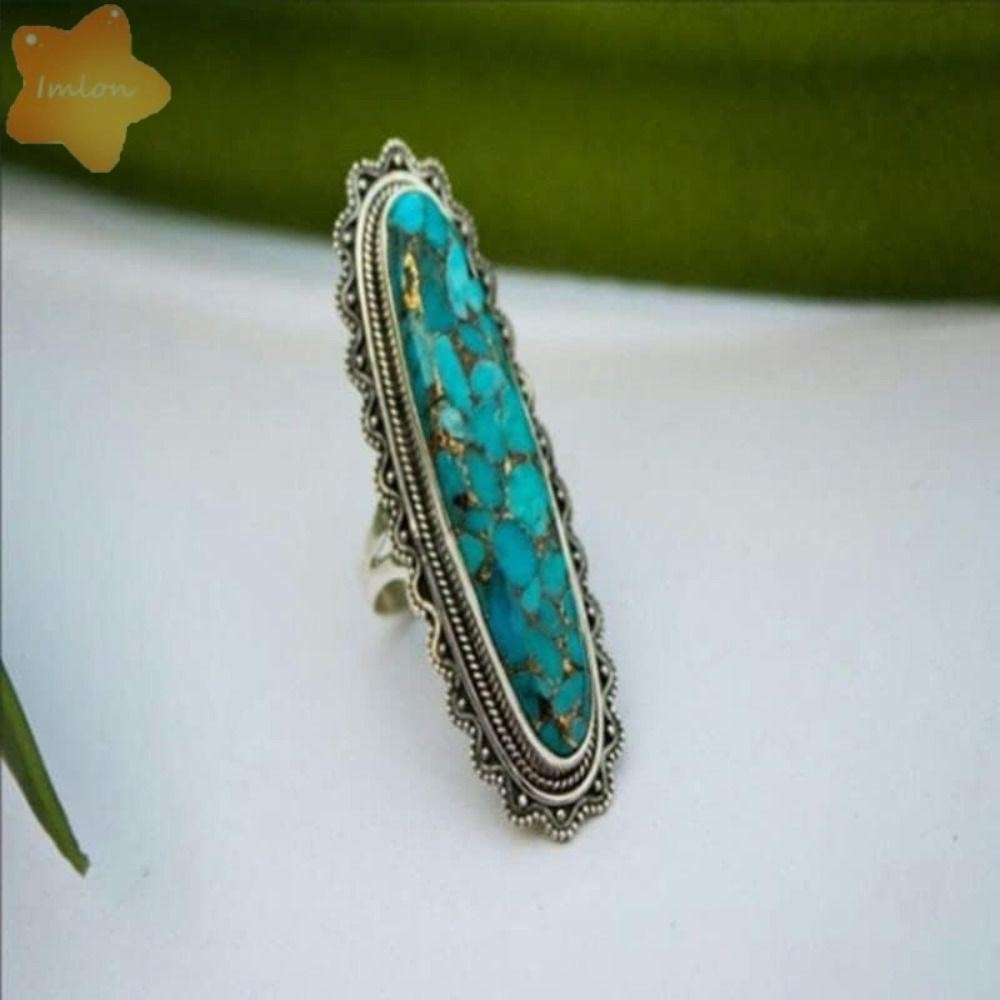 แหวนเทอร์ควอยซ์เทียม IMLON, แหวนขนาดใหญ่โลหะผสมวินเทจ, แหวนครบรอบแฟชั่นตกแต่ง