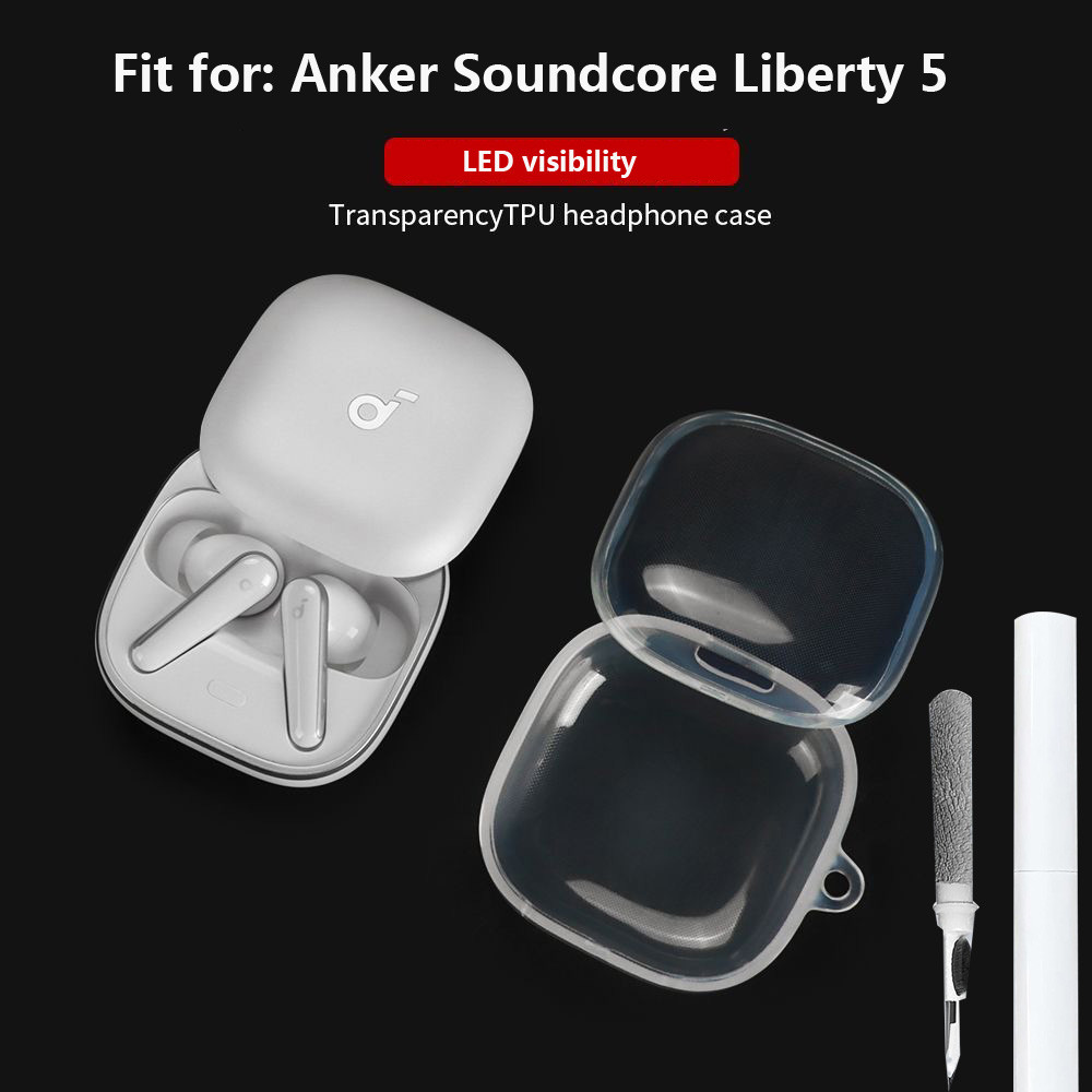 เคสใสสําหรับ Anker Soundcore Liberty 5 หูฟังฝาครอบป้องกัน (พร้อมคาราบิเนอร์ + เชือกเส้นเล็ก + ปากกาทําความสะอาด) Drop-Proof Case สําหรับ Soundcore Liberty5