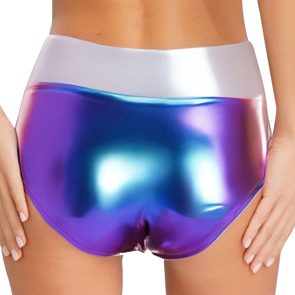 กางเกงขาสั้นโลหะเงา สไตล์ booty สำหรับปาร์ตี้และงานเทศกาลดนตรี พร้อมสวมใส่ที่ไนท์คลับ