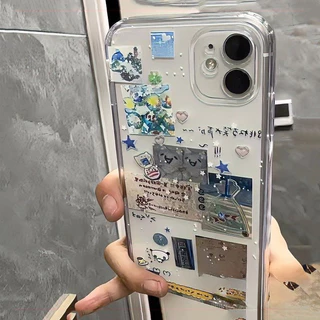 โปร่งใส จัดส่งจากประเทศไทย การ์ตูนน่ารักสติกเกอร์สไตล์โปร่ง for iPhone เคสไอโฟน 11 12 13 14 15 16 PLUS PRO MAX X XS MAX