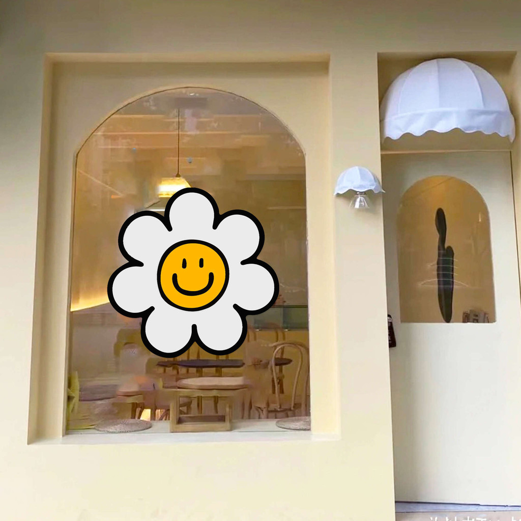 สติกเกอร์ไฟฟ้าสถิตติดกระจก PVC ลายดอกไม้และยิ้มน่ารัก ตกแต่งร้านค้า บ้าน หน้าต่างถอดเปลี่ยนได้ - รูปที่ 4