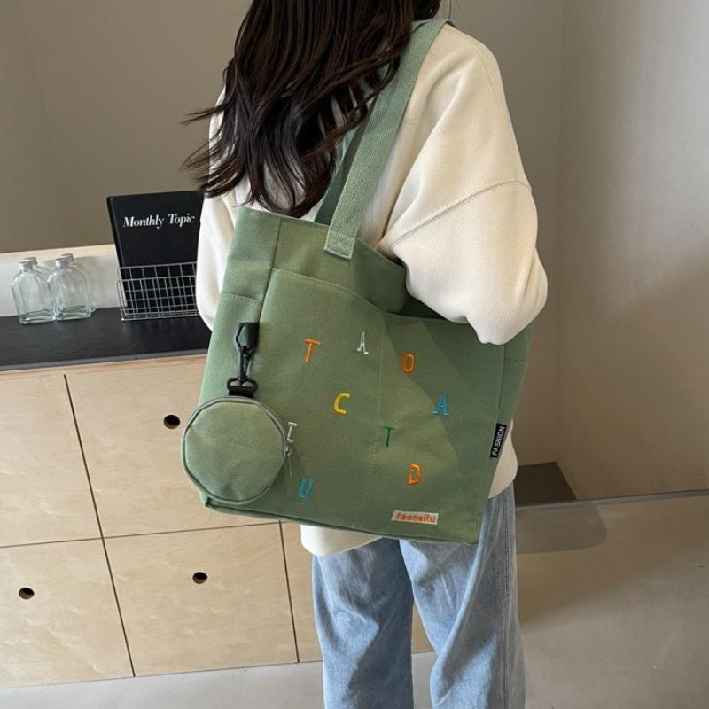 กระเป๋าโท้ทสไตล์ญี่ปุ่นพร้อมเย็บปักถักร้อย ชื่อย่อ ที่กําหนดเอง-การออกแบบอเนกประสงค์สําหรับลําลอง,ทุกวันและทํางาน