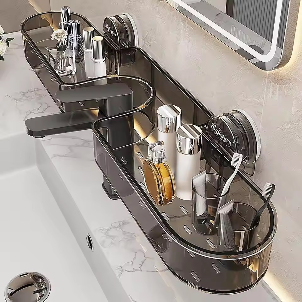 ที่เก็บของในห้องน้ําความจุขนาดใหญ่ | ชั้นวางโปรไฟล์บางพร้อมฐานดูดกันตกเหมาะสําหรับพื้นที่เล็กและบ้านเช่า - รูปที่ 2