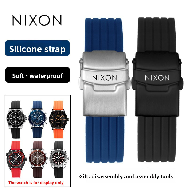 18 มม.-24 มม.เหมาะสําหรับ NIXON NIXON กันน้ํา Sweatproof ซิลิโคนยางนุ่มสายนาฬิกา Universal แบนความปลอดภัยหัวเข็มขัด 20/22 มม.