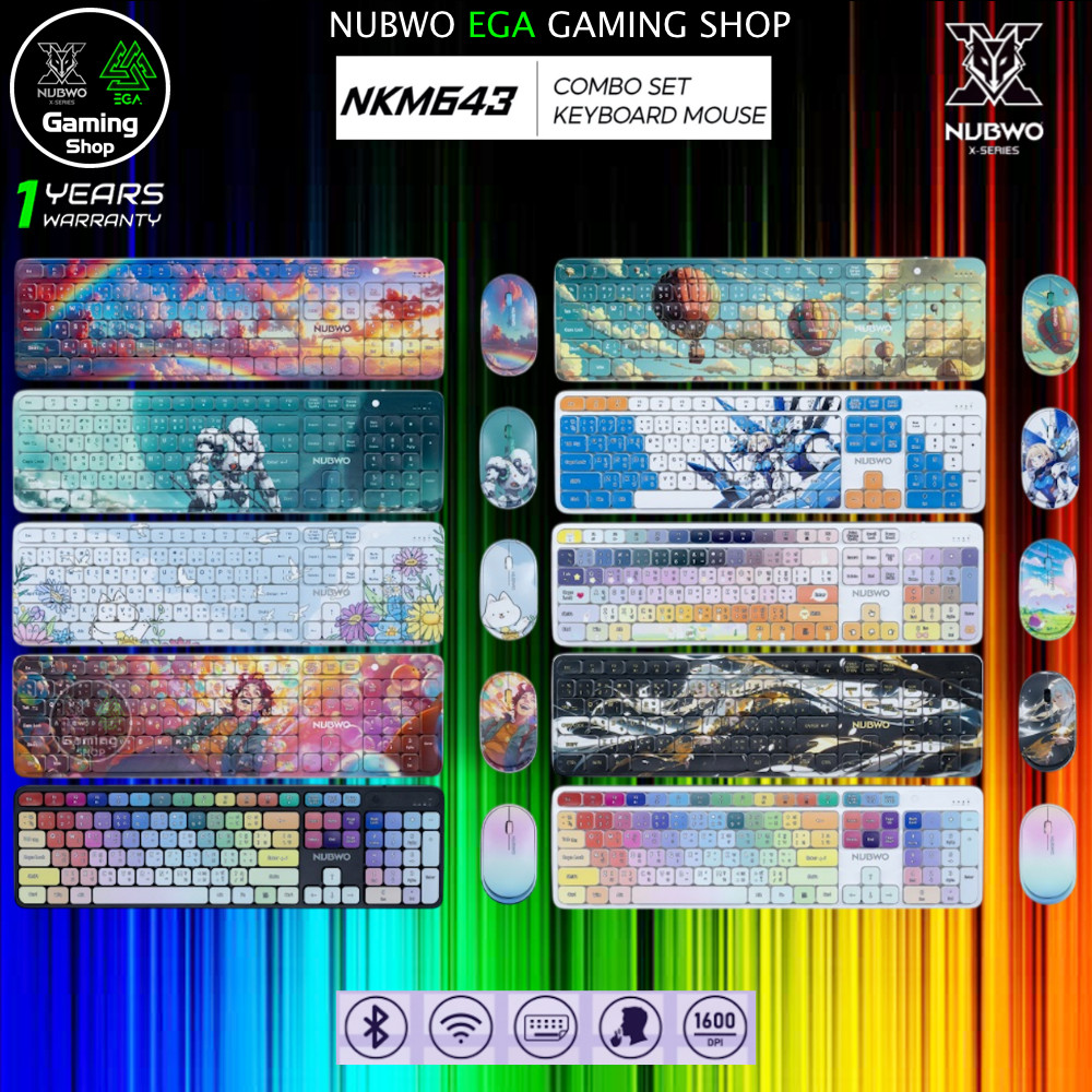 🎮 GAMING NUBWO NKM643 KEYBOARD + MOUSE ชุดเซ็ท คีย์บอร์ด เมาส์ ไร้สาย เชื่อมต่อแบบไวร์เลส+บลูทูธ ปุ่มนุ่ม ไร้เสียงรบกวน