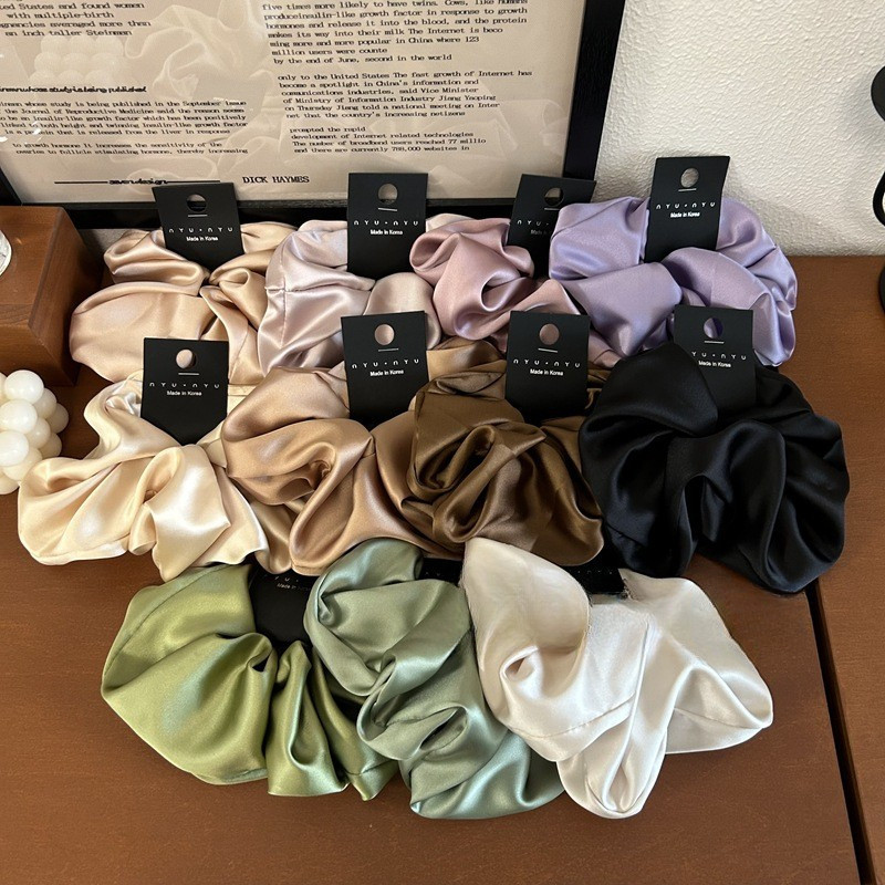 scrunchie ซาตินขนาดใหญ่ สไตล์เรโทร เพื่อพันผมและทำหางม้า