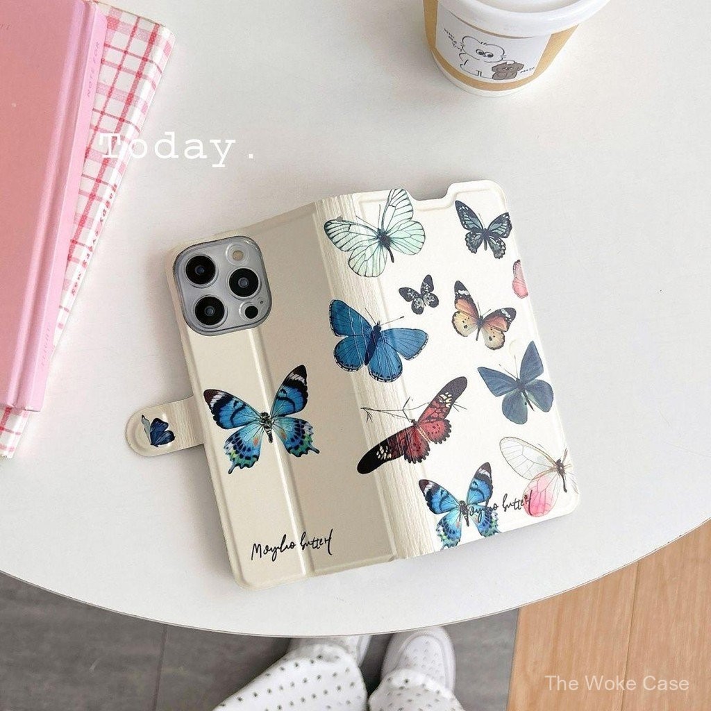 Flip Cover Ins Butterfly Stand Phone Case, Flip Design, with Card Slot, for Samsung A55/S24ULTRA/S20