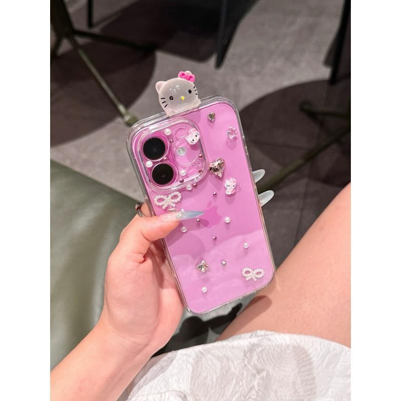 3D Noctilucent Hello Kitty IPhone XSMax/XR เคสโทรศัพท์ 16/15/14/13 อะคริลิคฝาครอบป้องกัน