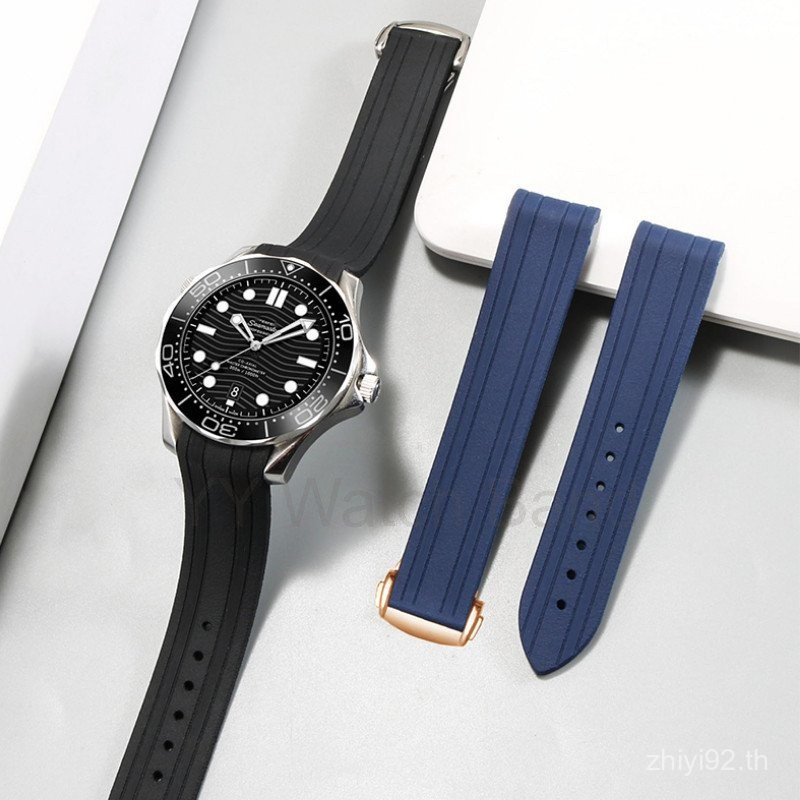 สายนาฬิกายางซิลิโคนขนาด 20 มม. สําหรับ Omega Seamaster 300 AT150 - สายนาฬิกาแบบพับได้ที่ทนทาน SEA
