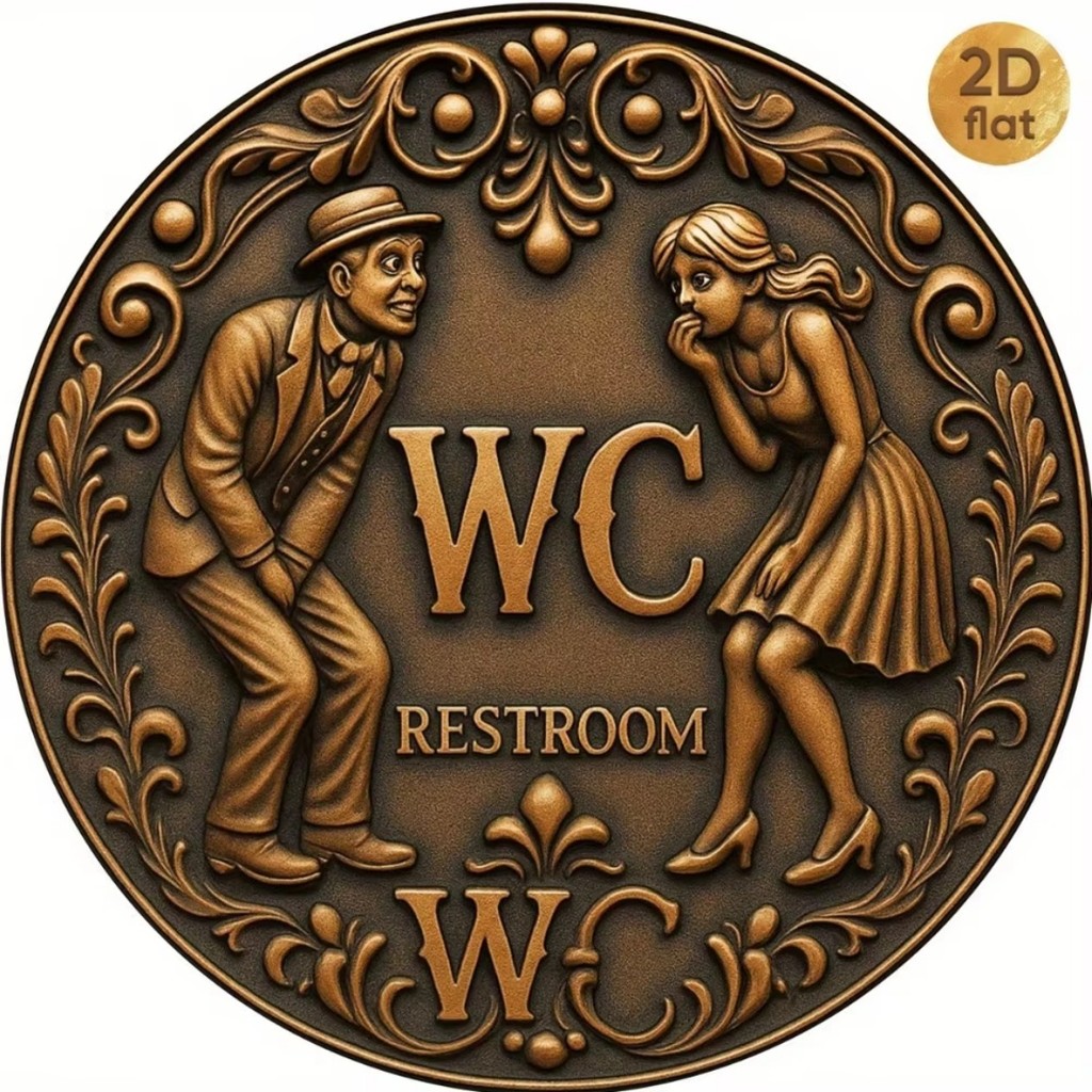 Vintage WC Restroom ป้ายเหล็กกลม 2D - 7.87x7.87" ตกแต่งบาร์ห้องน้ําหรูหรา