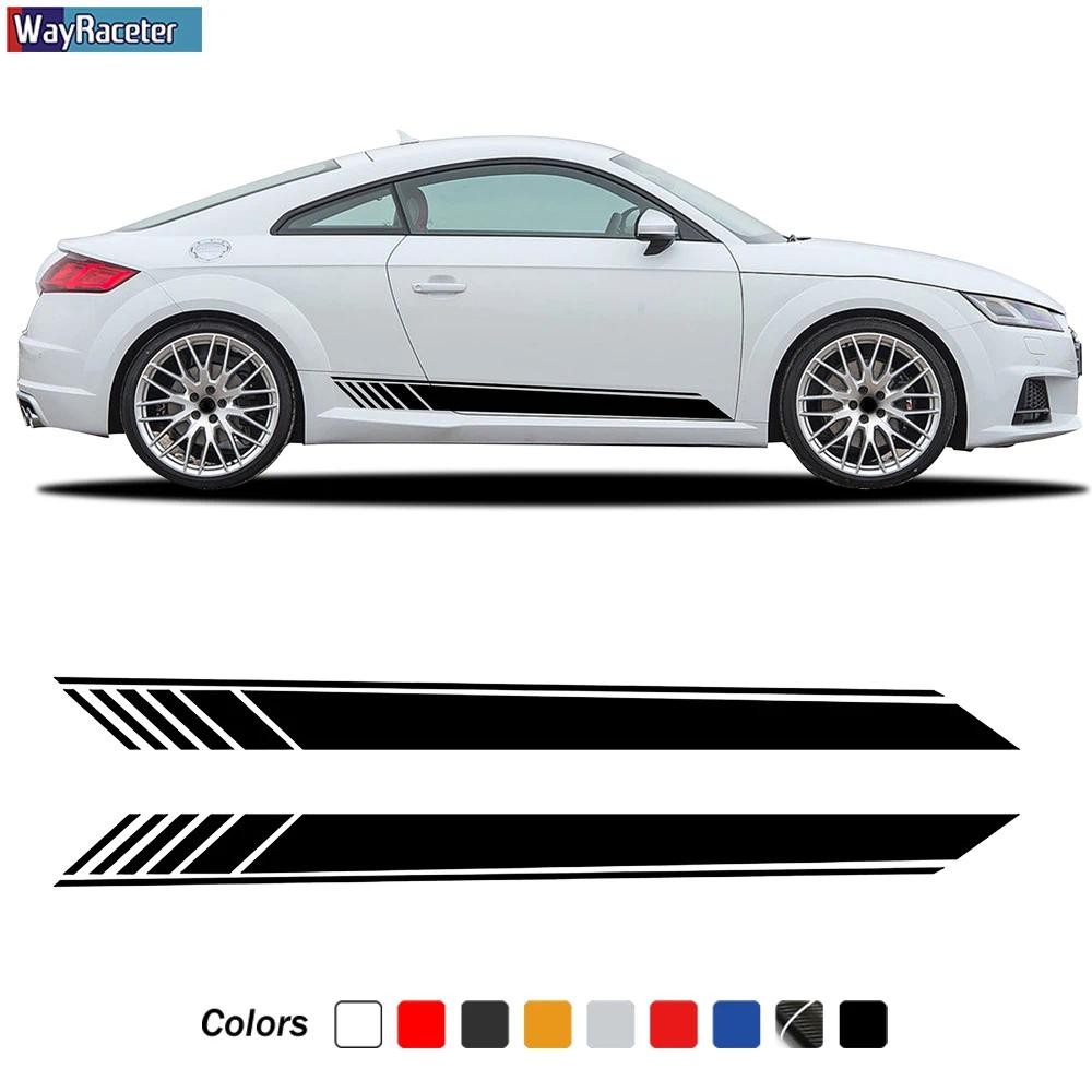 2 ชิ้น Racing Sport รถประตูด้านข้าง Stripe กระโปรงสติกเกอร์ 5D คาร์บอนไฟเบอร์ไวนิล Decal สําหรับ Aud