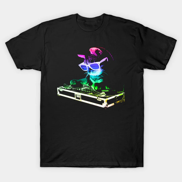 เสื้อยืด Vintage HOUSE CAT Rainbow DJ Kitty Cotton 100% - รูปที่ 1