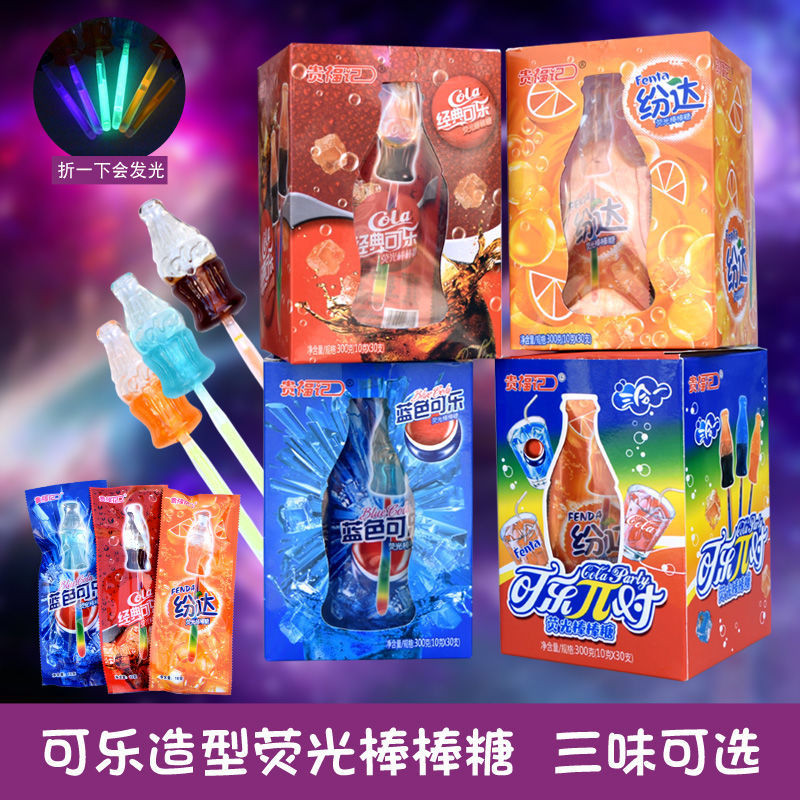 Cola Fluorescent Lollipop Creative Luminous Luminous Wax ขวดขนมเด็กขนมสบายๆ Candy B250807