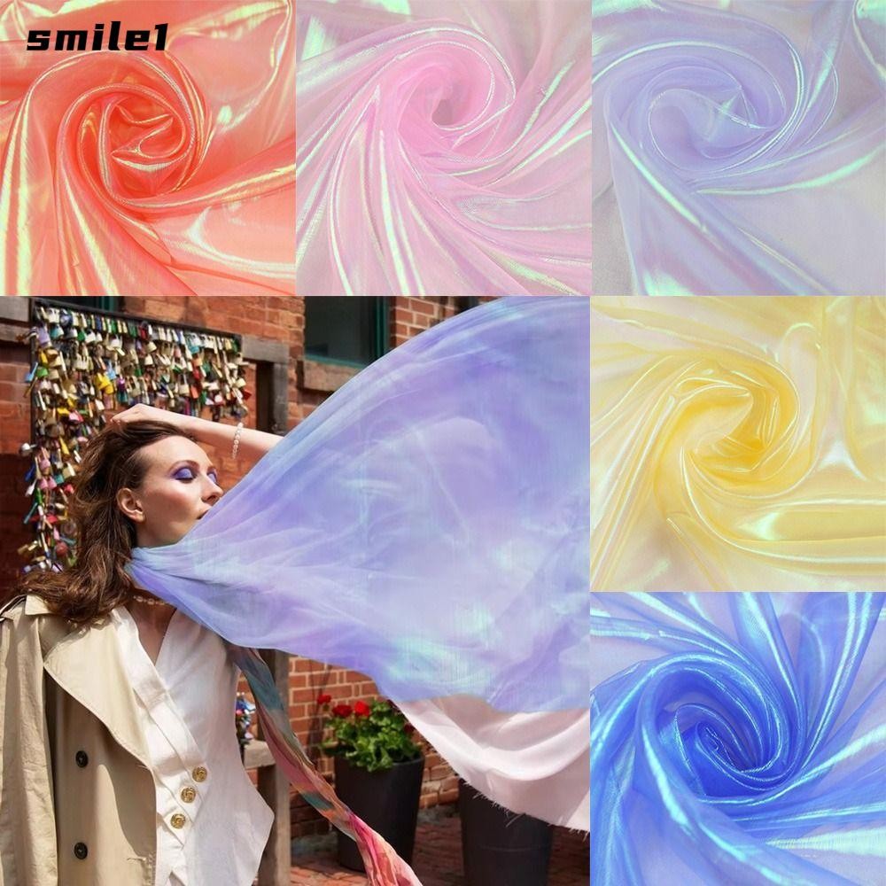 SMILE ผ้า Organza, Tulleเลเซอร์บางโปร่งใส, ตกแต่ง Tulle Shiny Soft Tulle ผ้า Designer