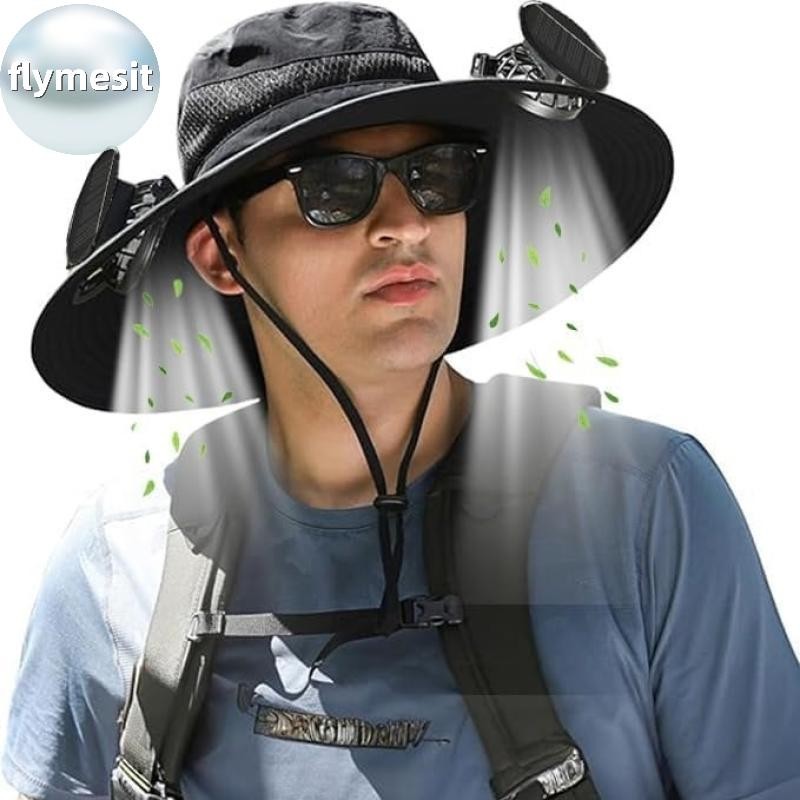 Flymesit หมวกตกปลาแบบกลางแจ้ง มาพร้อมพัดลมชาร์จจากUSB และมีระบบเก็บพลังงานแสงอาทิตย์ ออกแบบให้ระบายอากาศได้ดี สวมใส่ง่ายเมื่อบังแดด เหมาะสำหรับการขับรถและเดินป่า