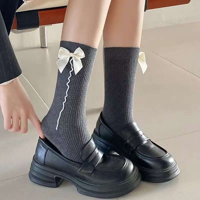💗BIG DEAL💗ถุงเท้าผู้หญิงสไตล์ญี่ปุ่น JK ถุงเท้าผูกโบว์ ลายทางแนวตั้ง ผ้าถัก สไตล์วิทยาลัย - รูปที่ 5