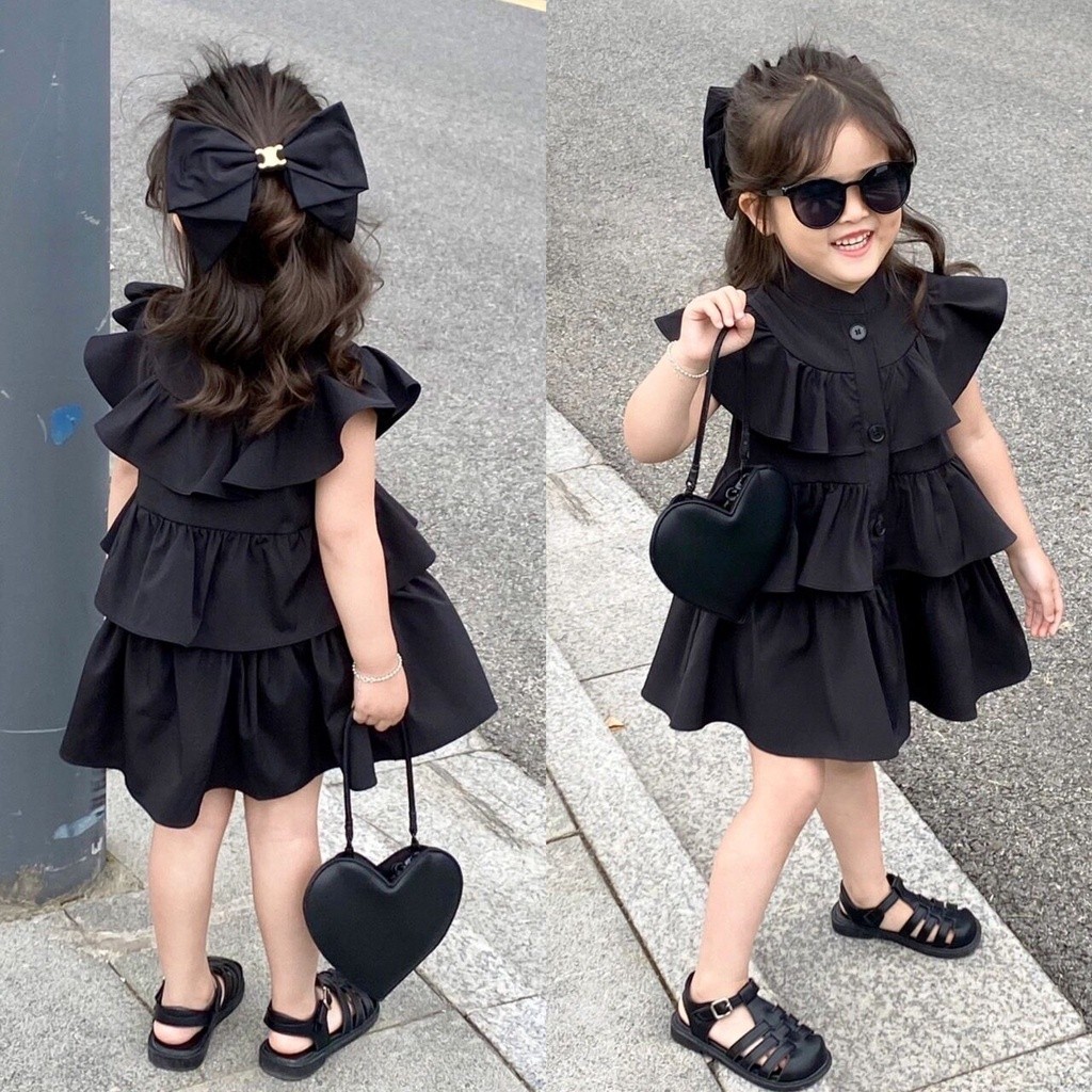 MAX BABYชุดเดรสเด็ก เดรสสีดำ แขนกุดสไตล์สาวน้อยเกาหลี(603)