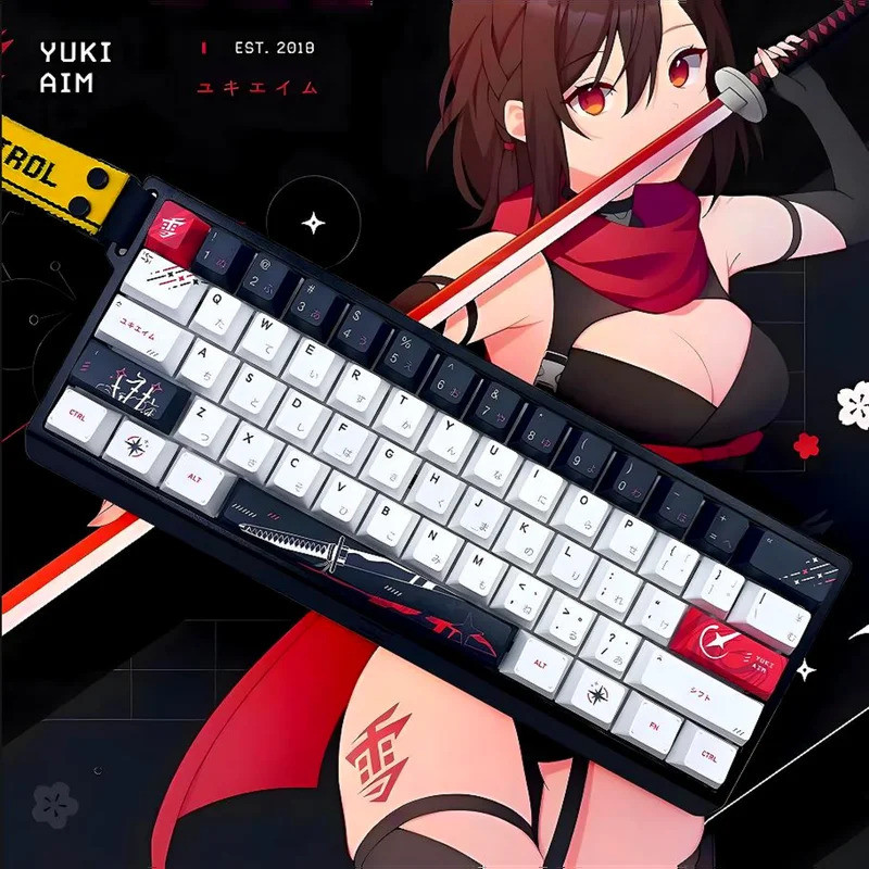Yuki Aim ญี่ปุ่น Cherry Keycap ชุด PBT 134 คีย์อะนิเมะการ์ตูนสําหรับ 60/64/84/98/108 คีย์บอร์ด