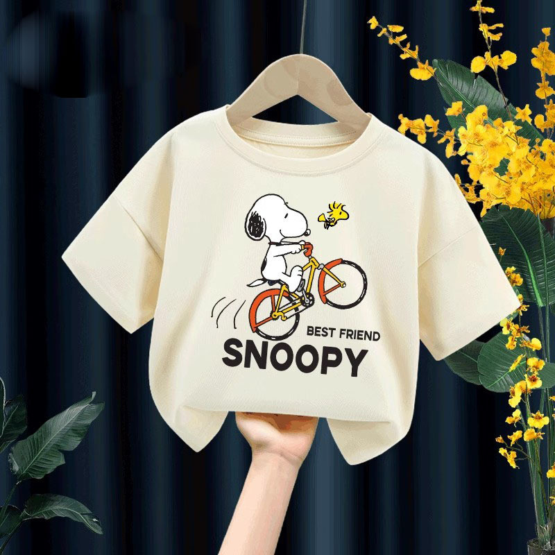 เสื้อสนูปปี้แขนสั้นผ้าฝ้ายแท้ สำหรับเด็กชายและหญิง ออกแบบใหม่ในสไตล์ท็อปส์ฤดูร้อน