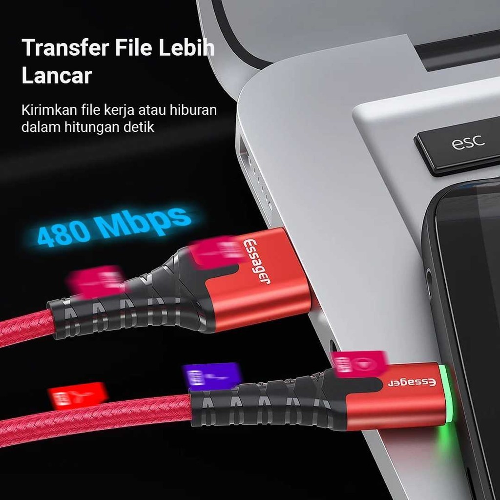 ESSAGER 1CLICK2BUY ESTER USB Type A ถึง Micro USB LED Light Data Cable 5V 3A 1M - EXCM-XG09