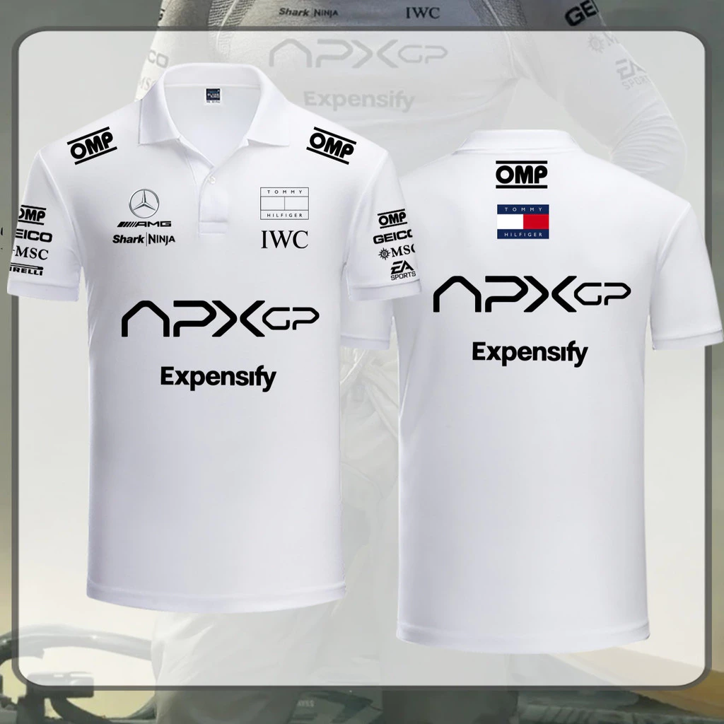 เสื้อโปโลผู้ชายแขนสั้นคอปกลายรถแข่ง F1 สำหรับผู้ชายในช่วงฤดูร้อน