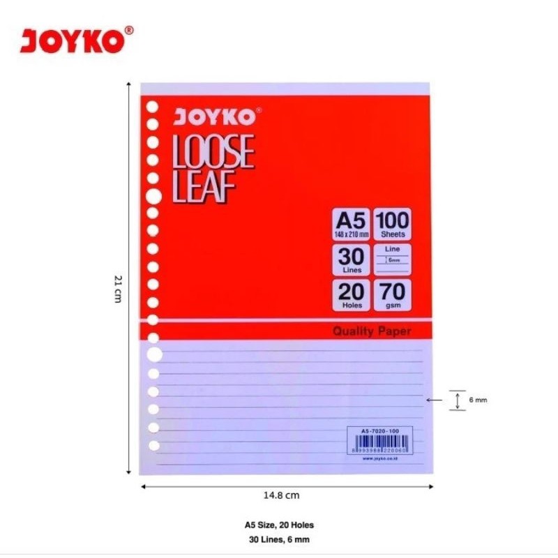Loose Leaf A5 100 Joyko บรรจุ 100 แผ่น / ตู้เก็บเอกสาร Joyko A5