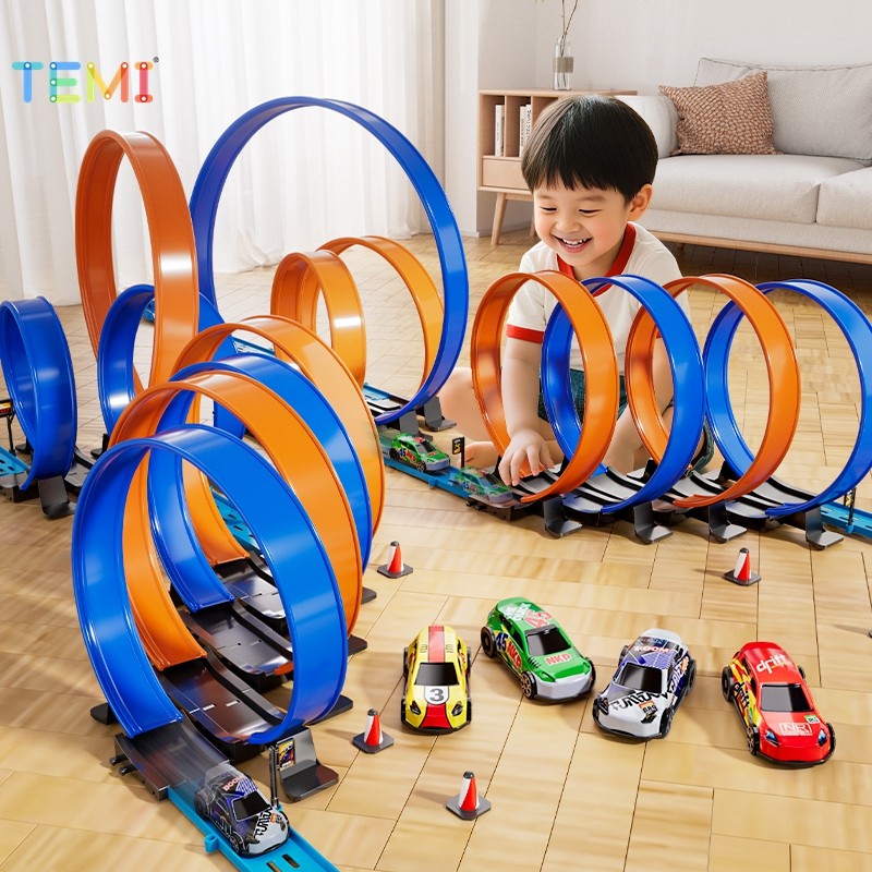 TEMI 360 องศา Track DIY เด็ก Race รถ Hot Wheels Track ชุดของเล่นของขวัญกล่อง
