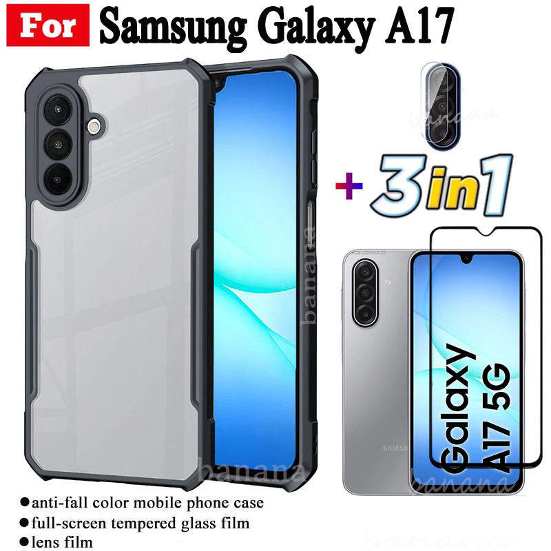 3 IN 1 Samsung Galaxy A17 Anti-fall โทรศัพท์มือถือสําหรับ Samsung A 17 A07 A06 A16 ฟิล์มกระจกนิรภัย 