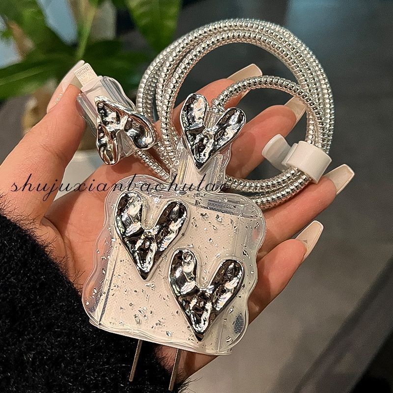 Love Heart Pattern Charger เคสป้องกัน Data Cable Cover เข้ากันได้กับ iPhone 18w 20w