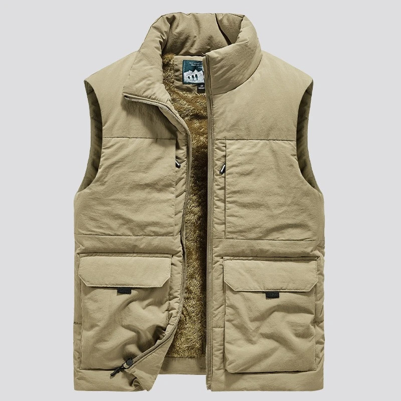 ผู้ชายยืนขึ้นปกฤดูหนาวแจ็คเก็ตแขนกุดขนแกะผ้าฝ้ายเบาะขนาดบวก ม-6เอ็กแอล กีฬาเสื้อกั๊ก