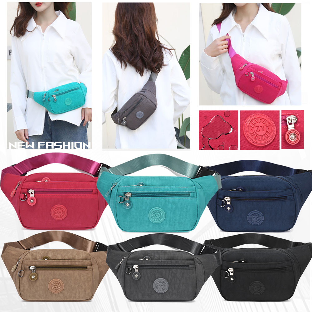 กระเป๋าคาดเอวแฟชั่นเกาหลี ทนทาน ซักได้ ช่องซิปเยอะ5ช่อง(w118)