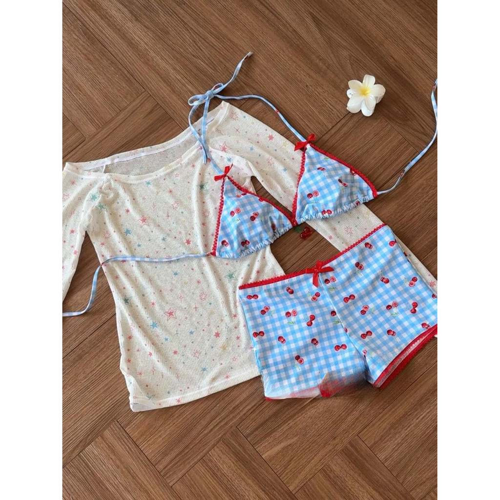 Gwenny S/M/L ชุดว่ายน้ำสตรีลายตารางหมากรุก เหมาะสำหรับชายหาดและวันหยุด