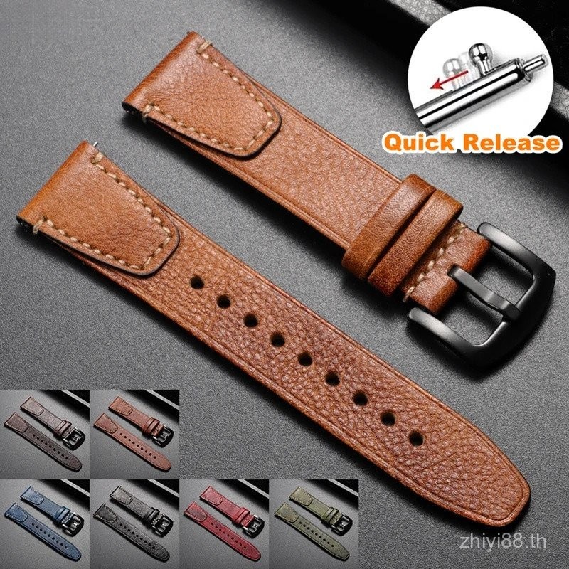 สายนาฬิกาหนังวินเทจ 18-24 มม. - Quick Release, Retro Oil Wax Calfskin สําหรับ Seiko/Rolex (สีน้ําตาล, หนังแท้, Unisex)