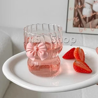INS 300 ml แก้วโบว์สีสีสรรค์สวย แก้วน้ำดื่มสีใส ตกแต่งด้วยโบว์น่ารักเหมาะเป็นของขวัญ ของฝาก Glass Cup