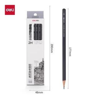 Deli ดินสอไม้สำหรับเขียนแบบ (2H/HB/2B/4B/6B/8B/10B/12B) Pencils บรรจุ 12 แท่ง/1 กล่อง