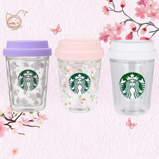 Starbucks Cup พร้อมฝาปิดแก้ว Sakura Series Limited Edition แก้ว Tumbler สีชมพู Cherry Blossom สีม่วง Gradient Double-Wall ฉนวนทนความร้อนสะสม 296ml