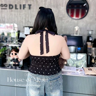 Plussize อก 38-58 นิ้ว เสื้อคล้องคอ Polkadot socute