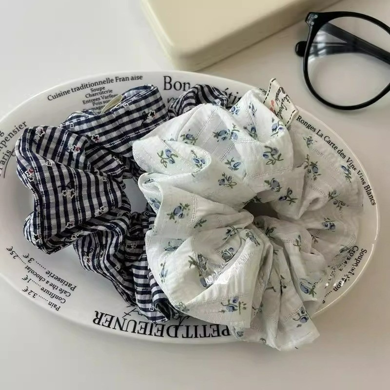 ยางรัดผมผ้าฝ้ายพิมพ์ลายดอกไม้ พร้อมสายรัดผมสำหรับแต่งสไตล์ - รูปที่ 3