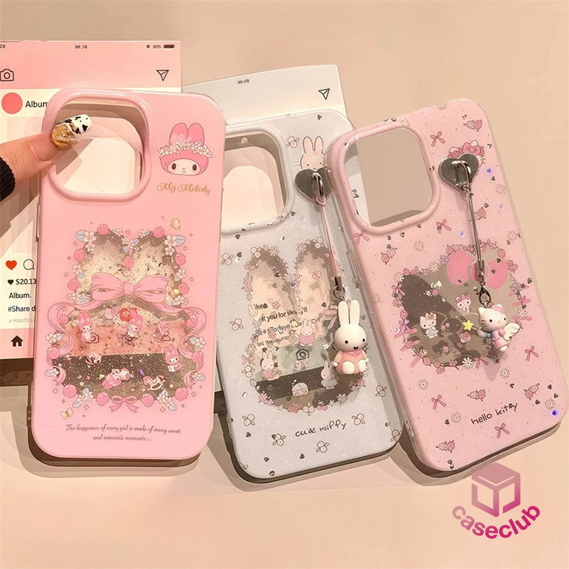 เคสไอโฟน 17 แมวและกระต่ายน่ารัก สีชมพู โบว์และดอกไม้ IPhone 16 11 14 13 15 17 12 Pro Max 7 8 Plus 14 X XS Max XR SE 2020